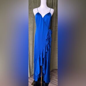 Azulu Cobalt Blue Ruffled wrap maxi  Dress, S